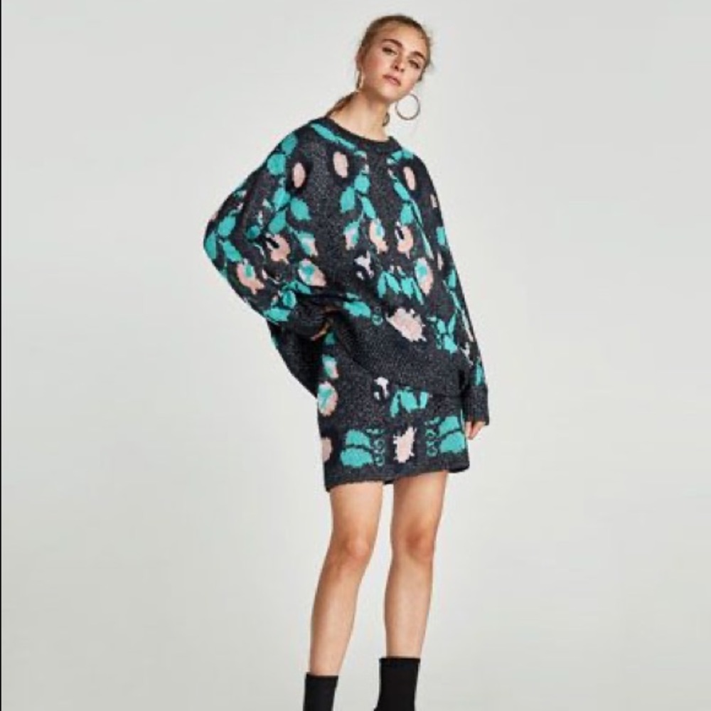 Zara jacquard sweater skirt co ord set